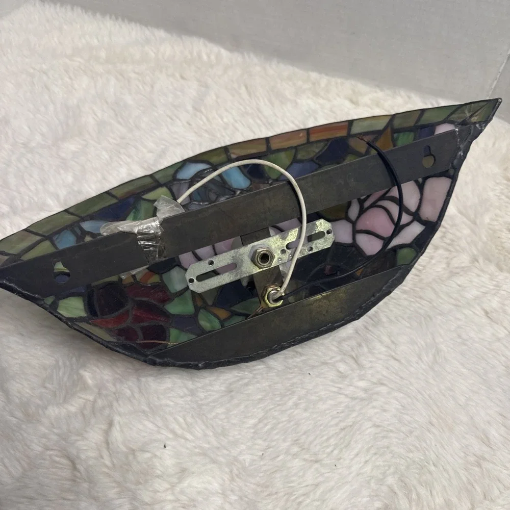 Tiffany Style Wall Sconce Rosebush Floral Vintage Stained Glass Round Fan Light